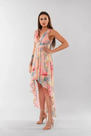 FRACOMINA LONG PRINTED DRESS PEACHCORAL