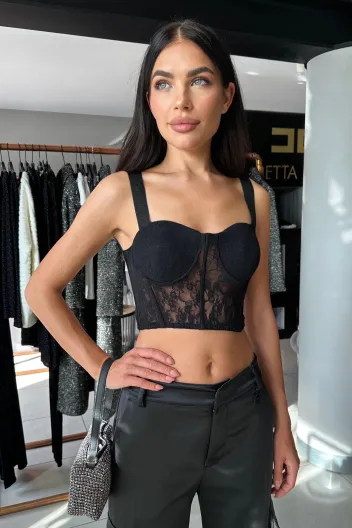 GAELLE PARIS TOP BUSTIER IN PIZZO NERO