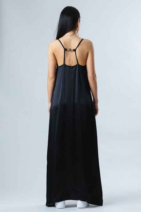 FRACOMINA LONG SLIP DRESS BLACK
