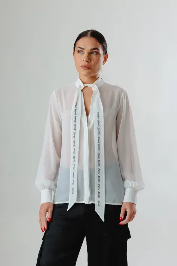 GAELLE PARIS CAMICIA IN CHIFFON OFFWHITE -40%