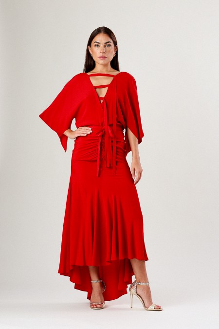 PINKO CHAMONIX ABITO CREPE DE CHINE ROSSO SALSA