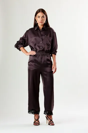 copy of PINKO PENDOLO PANTALONE SATIN BROWN/BLACK