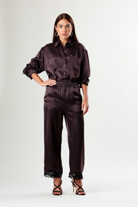 PINKO PENDOLO PANTALONE SATIN BROWN/BLACK