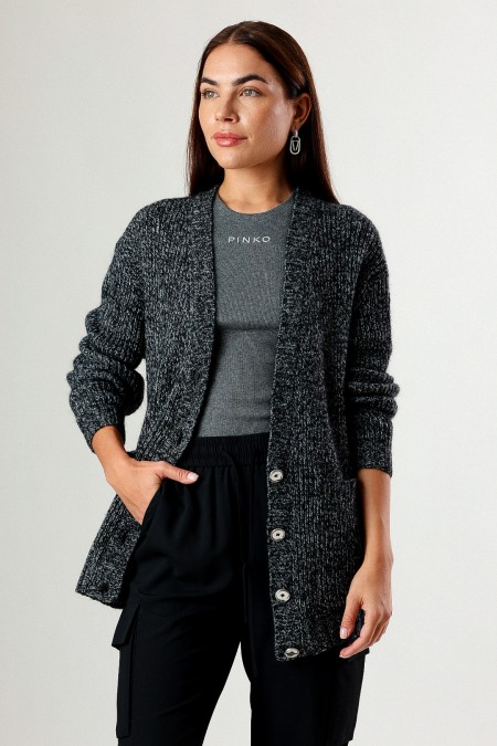 PINKO ERBACEO CARDIGAN MOULINE GRIGIO/NERO/BIANCO